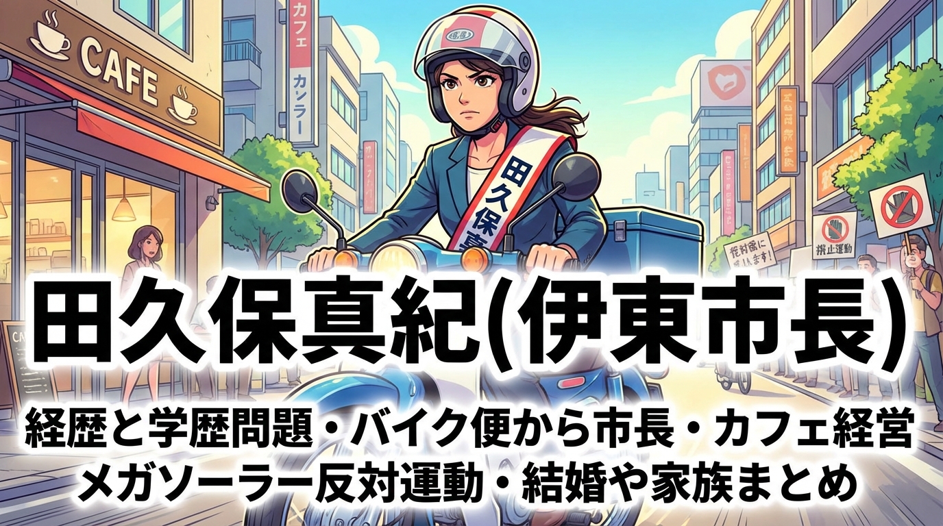 田久保真紀(伊東市長)の経歴と学歴問題・バイク便から市長・カフェ経営・メガソーラー反対運動・結婚や家族まとめ